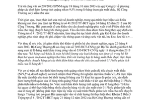 Công văn 9605/BCT-CNNg năm 2013 xác định hàm lượng niken xuất khẩu