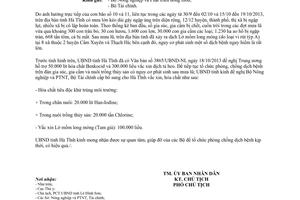 Công văn 3957/UBND-NL 2013 xin hóa chất tiêu độc khử trùng môi trường sau mưa lũ Hà Tĩnh