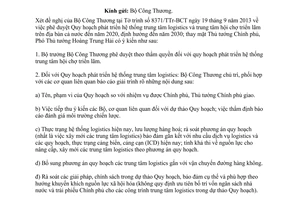 Công văn 9051/VPCP-KTTH 2013 Quy hoạch phát triển hệ thống trung tâm logistics hội chợ triển lãm