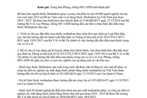 Công văn 1085/AIDS-KH 2013 đấu thầu mua thuốc thực hiện sản xuất sử dụng Methadone