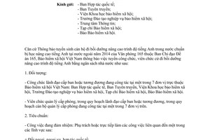 Công văn 4316/BHXH-TCCB năm 2013 tuyển sinh bồi dưỡng nâng cao tiếng Anh ở nước ngoài