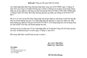 Công văn 507/XNK-TMQT năm 2013 thu hồi mã số tạm nhập tái xuất hàng thuế tiêu thụ đặc biệt