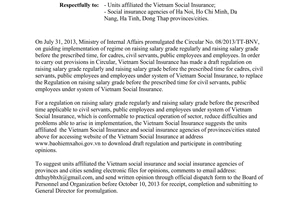 Official Dispatch No. 3952/BHXH-TCCB 2013 contributing opinions for draft regulation on raising salary