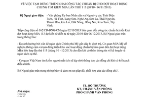 Công điện 167/CĐ-BNG-CM 2013 tạm dừng chuẩn bị tìm kiếm MIA lần thứ 113