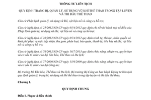 Thông tư liên tịch 06/2013/TTLT-BVHTTDL-BCA trang bị sử dụng vũ khí thể thao thi đấu