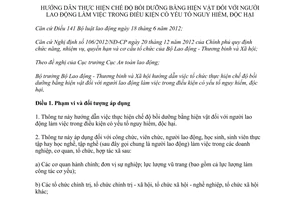 Thông tư 25/2013/TT-BLĐTBXH chế độ bồi dưỡng bằng hiện vật lao động làm việc nguy hiểm độc hại