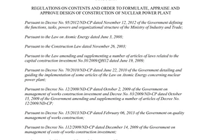 Circular No. 23/2013/TT-BCT appraise approve design of construction of nuclear power plant