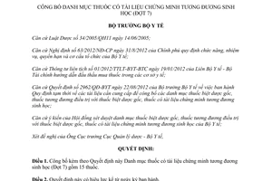 Quyết định 4167/QĐ-BYT năm 2013 thuốc có tài liệu chứng minh tương đương sinh học