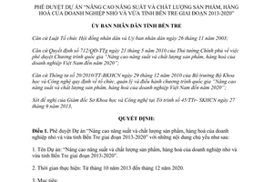 Quyết định 1908/QĐ-UBND năm 2013 Nâng cao năng suất chất lượng sản phẩm Bến Tre