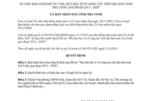 Quyết định 35/2013/QĐ-UBND Đề án Thu hút bác sĩ công tác Trà Vinh 2013 - 2020