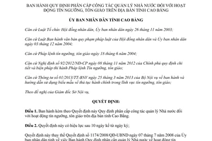 Quyết định 18/2013/QĐ-UBND  phân cấp quản lý hoạt động tín ngưỡng tôn giáo Cao Bằng