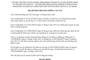 Quyết định 2990/QĐ-BGTVT năm 2013 chuyển tuyến luồng sông Đồng Tranh tuyến đường thủy