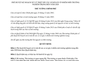 Quyết định 1788/QĐ-TTg năm 2013 xử lý triệt để ô nhiễm môi trường nghiêm trọng 2020