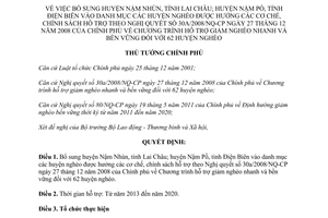 Quyết định 1791/QĐ-TTg năm 2013 bổ sung danh mục huyện nghèo được hưởng cơ chế