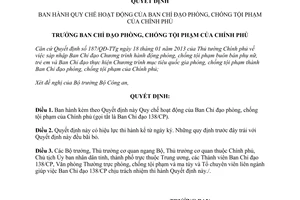 Quyết định 236/QĐ-BCĐ138/CP năm 2013 Quy chế Ban Chỉ đạo phòng chống tội phạm