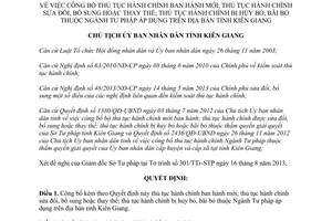 Quyết định 2340/QĐ-UBND năm 2013 thủ tục hành chính Ngành Tư pháp Kiên Giang