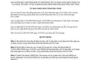 Quyết định 36/2013/QĐ-UBND Quy chế tiếp nhận xử lý phản ánh kiến nghị cá nhân tổ chức Trà Vinh