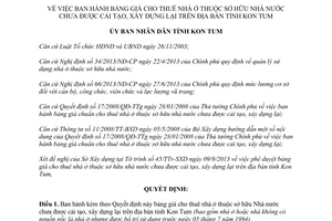 Quyết định 40/2013/QĐ-UBND bảng giá thuê nhà ở sở hữu Nhà nước chưa cải tạo Kon Tum