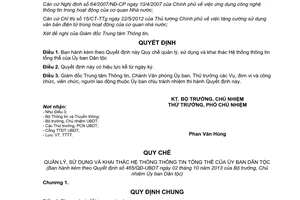 Quyết định 465/QĐ-UBDT năm 2013 quản lý khai thác Hệ thống thông tin tổng thể Ủy ban Dân tộc