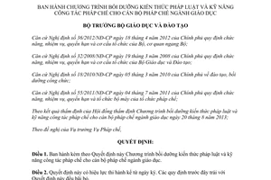 Quyết định 4415/QĐ-BGDĐT năm 2013 bồi dưỡng kiến thức pháp luật cán bộ pháp chế giáo dục