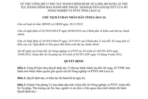 Quyết định 2592/QĐ-UBND 2013  thủ tục hành chính mới sửa đổi Sở Nông nghiệp Lào Cai