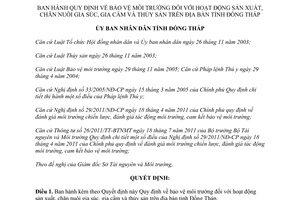 Quyết định 32/2013/QĐ-UBND Quy định bảo vệ môi trường sản xuất chăn nuôi Đồng Tháp