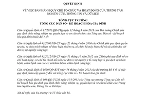 Quyết định 498/QĐ-TCDS năm 2013 Trung tâm nghiên cứu thông tin và dữ liệu dân số