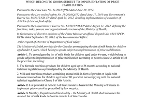 Circular No. 30/2013/TT-BYT list of milk kinds for children aged under 6 years price stabilization