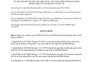 Quyết định 2422/QĐ-UBND năm 2013 bãi bỏ văn bản lĩnh vực Kế hoạch đầu tư Bình Dương
