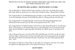 Quyết định 1501/QĐ-LĐTBXH năm 2013 phê duyệt Dự án Chương trình mục tiêu quốc gia Việc làm Dạy nghề