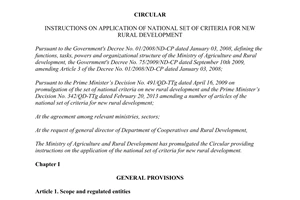 Circular 41/2013/TT-BNNPTNT instructions on application of national set of criteria for new rural development