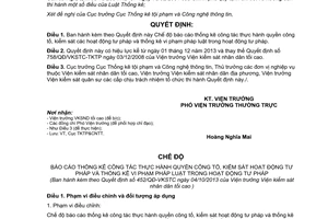 Quyết định 452/QĐ-VKSTC 2013 báo cáo thống kê thực hành quyền công tố kiểm sát hoạt động tư pháp