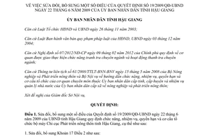 Quyết định 29/2013/QĐ-UBND sửa đổi Quyết định 19/2009/QĐ-UBND Hậu Giang