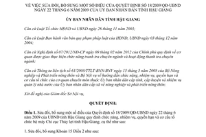 Quyết định 30/2013/QĐ-UBND sửa đổi Quyết định 18/2009/QĐ-UBND Hậu Giang