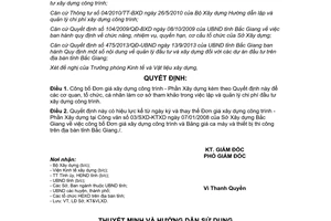 Quyết định 164/QĐ-SXD 2013 công bố Đơn giá xây dựng công trình Phần xây dựng Bắc Giang