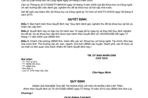 Quyết định 19/2013/QĐ-UBND đánh giá nghiệm thu đề tài khoa học xã hội nhân văn cấp tỉnh Sơn La