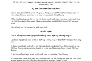 Quyết định 7313/QĐ-BCT năm 2013 hỗ trợ doanh nghiệp xuất khẩu uy tín