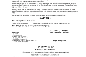 Quyết định 1682/QĐ-TCĐBVN 2013 công bố Tiêu chuẩn kỹ thuật bảo dưỡng thường xuyên đường bộ