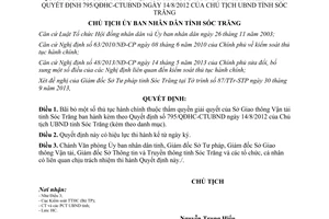 Quyết định 1001/QĐHC-CTUBND năm 2013 bãi bỏ thủ tục hành chính Sở Giao thông Vận tải Sóc Trăng