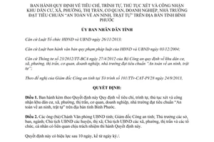 Quyết định 39/2013/QĐ-UBND 2013 công nhận khu dân cư An toàn an ninh trật tự Bình Phước