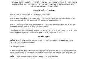Quyết định 45/2013/QĐ-UBND sửa đổi Điều lệ tổ chức hoạt động của Quỹ phát triển đất Hà Tĩnh