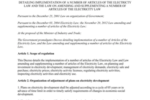 Decree No. 137/2013/ND-CP detailing implementation of the Electricty Law