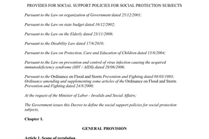 Decree 136/2013/ND-CP provides social support policies social protection subjects