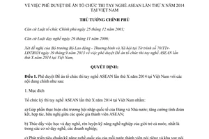 Quyết định 1935/QĐ-TTg năm 2013 Đề án tổ chức thi tay nghề ASEAN X 2014