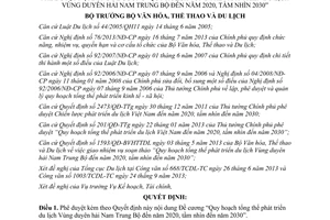 Quyết định 3625/QĐ-BVHTTDL năm 2013 Quy hoạch tổng thể phát triển du lịch Vùng duyên hải Nam Trung Bộ