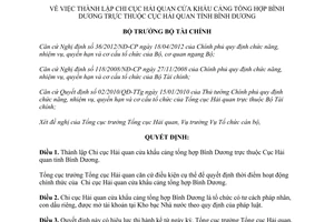 Quyết định 2626/QĐ-BTC năm 2013 thành lập Chi cục Hải quan cửa khẩu tổng hợp Bình Dương