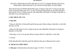 Kế hoạch 334/KH-UBATGTQG năm 2013 tổ chức xử lý vi phạm sản xuất xe đạp xe máy điện