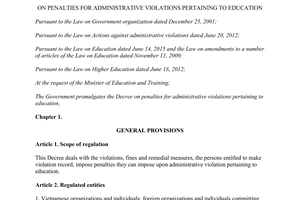 Decree No. 138/2013/ND-CP on penalties for administrative violations pertaining to education