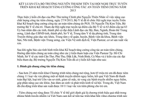 Thông báo 835/TB-BYT năm 2013 kết luận kế hoạch tăng cường công tác an toàn tiêm chủng