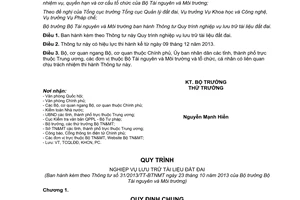 Thông tư 31/2013/TT-BTNMT quy trình nghiệp vụ lưu trữ tài liệu đất đai